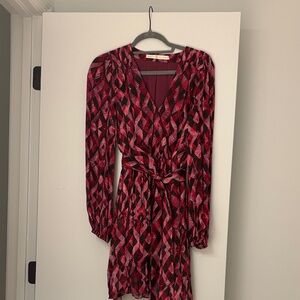 Marie Oliver Red and Black Geometric Long Sleeve Dress